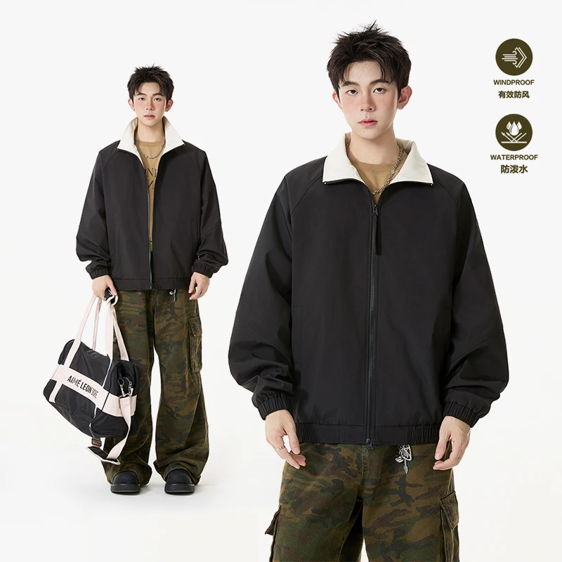 美式cleanfit立领棒球服外套男款春秋美式复古双拉链情侣运动夹克