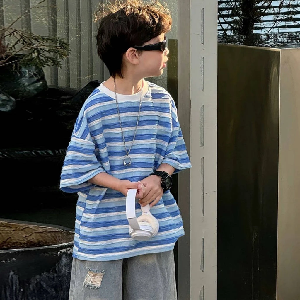 男童洋气百搭条纹短袖T恤夏季新款儿童休闲宽松透气半袖体恤潮范t