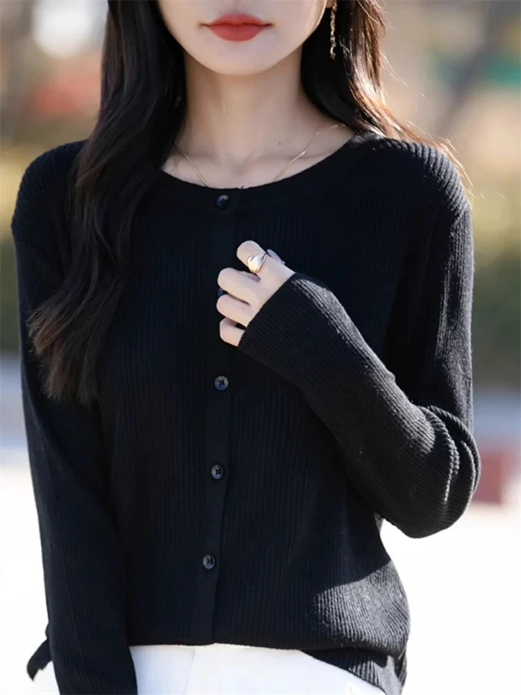 2025早春洋气ins显瘦气质长袖网红针织时尚百搭秋冬超细羊毛开衫