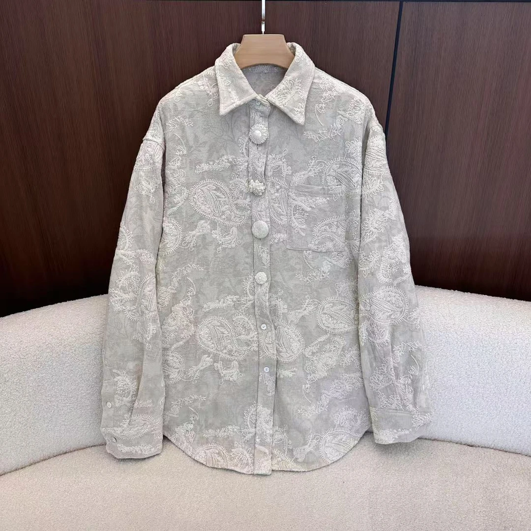 山.尔【心悦】新中式重工刺绣纽扣设计款棉麻衬衫