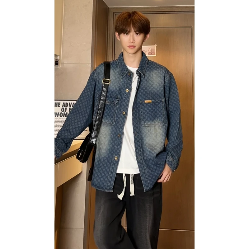 美式复古渐变提花水洗牛仔外套男女潮牌春秋季休闲夹克高级感穿搭
