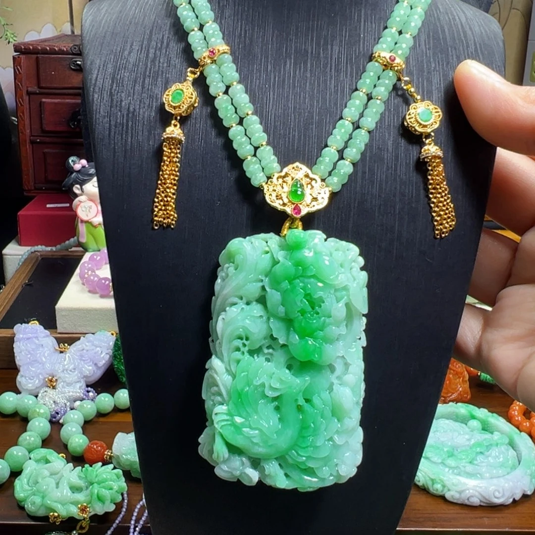 翡翠未镶嵌毛衣链高品阳绿凤凰