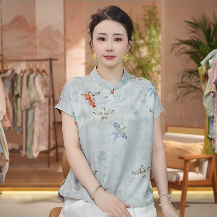 《 自来自去堂上燕-短袖》新中式提花国风时尚休闲防晒透气衬衫
