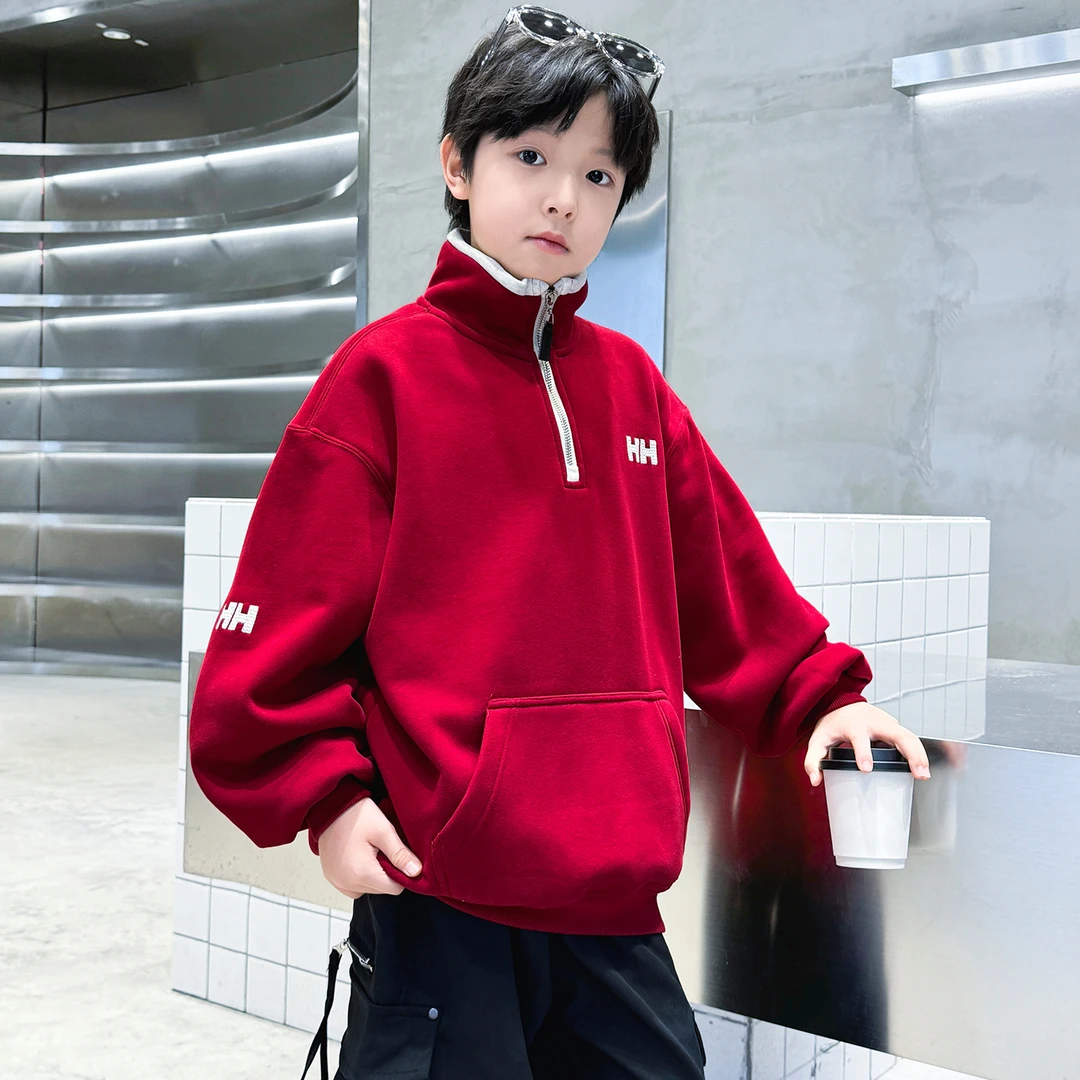 男童本命年红色卫衣2025新款儿童加绒拜年服中大童新年衣服中国风