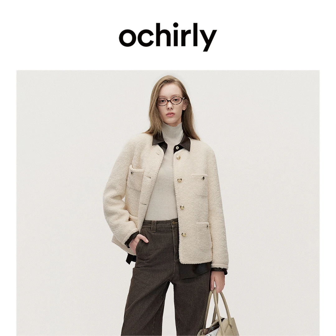 ochirly 纯羊毛小香风廓形皮草外套女松弛感秋冬新品