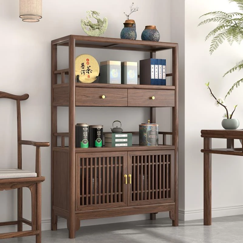 中式实木博古架榆木多宝阁置物架茶饼书柜隔断古董摆件展示柜茶室