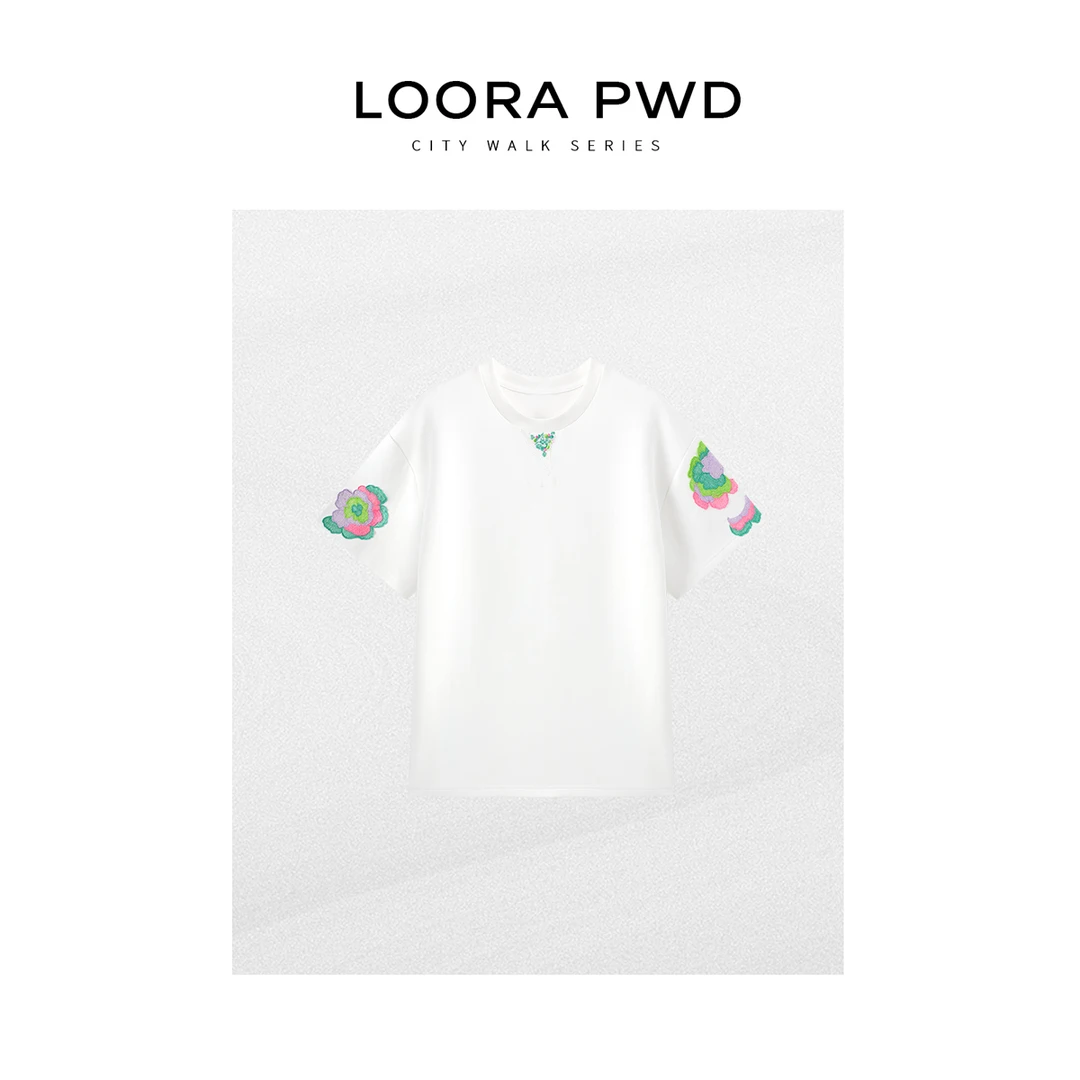 LOORAPWD/罗拉密码 2025春夏款圆领花卉刺绣T恤25CJBZ0063N