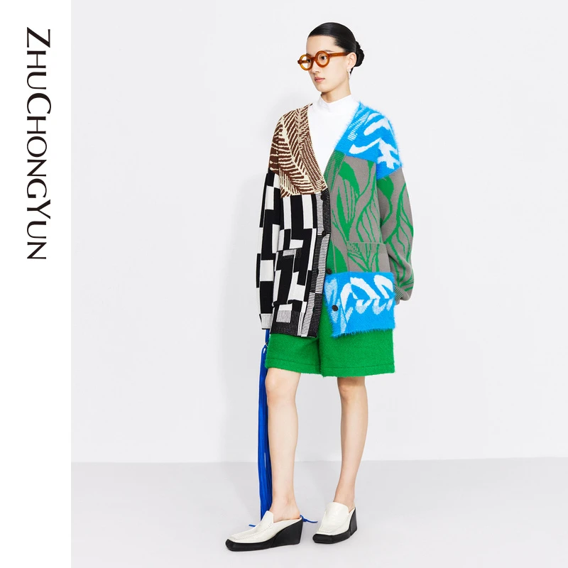 【达人专享】ZHUCHONGYUN秋冬提花工艺V领宽松外套