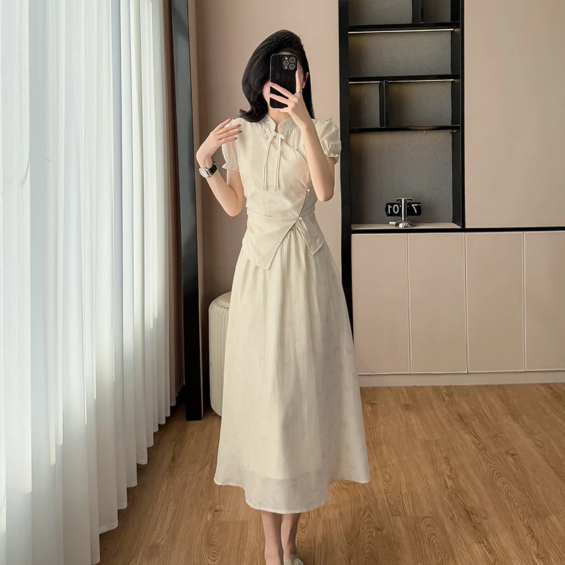 新中式改良国风套装2025夏季短袖上衣高腰半身裙两件套显瘦气质