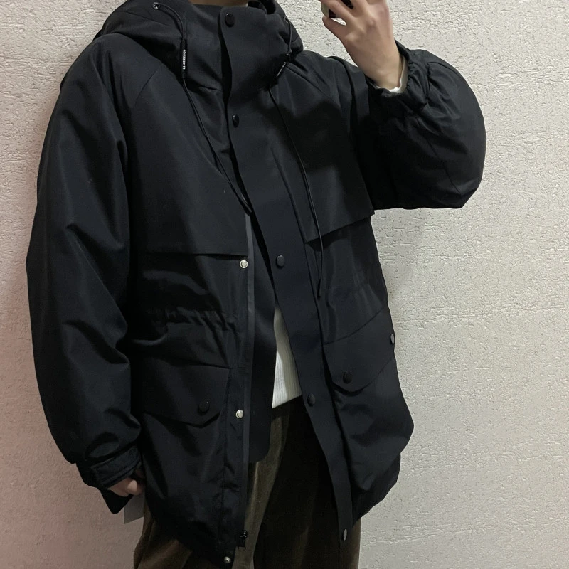 【 雨•美 推荐 】5038黑色韩版大口袋连帽棉服