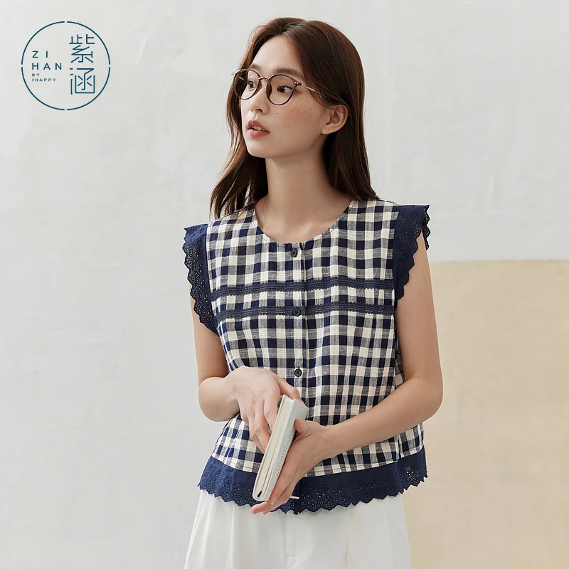 紫涵无袖圆领衬衫2025年夏季新款显瘦小飞袖开衫Z5Z03AW260