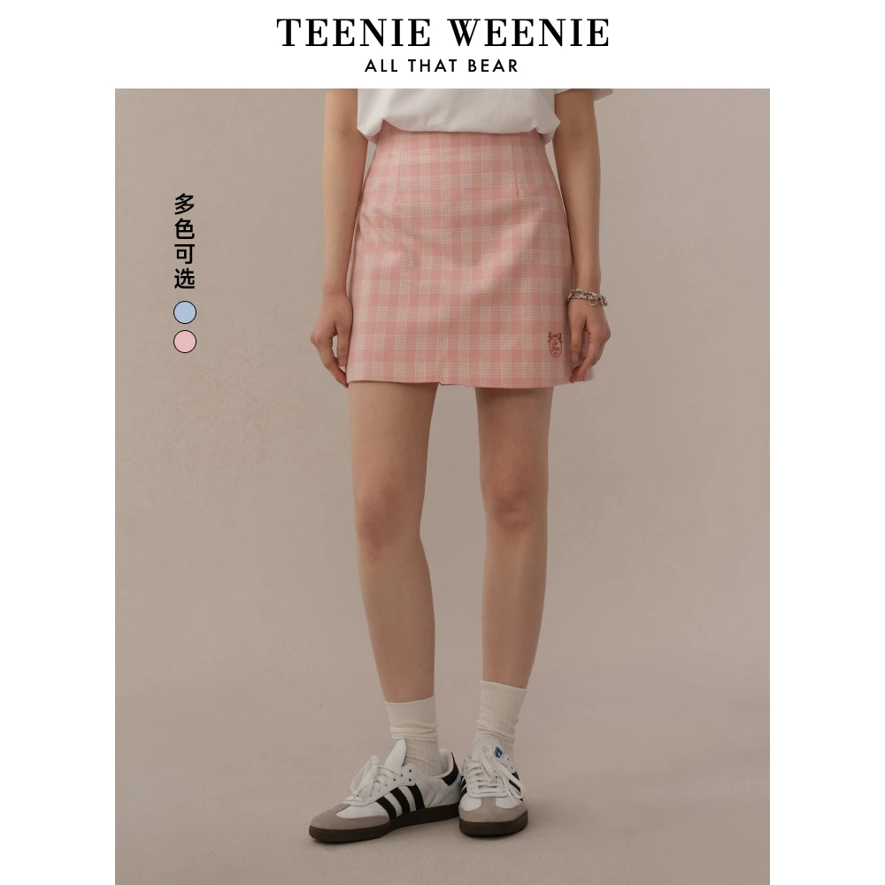 TeenieWeenie小熊半身裙25夏新款清新格纹学院短裙女TTWH256531N
