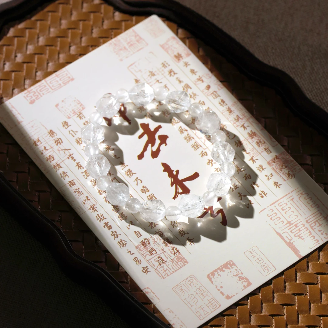 好运白水晶八面切割单圈手串首饰爆款纹路晶（多样性发一带证书）