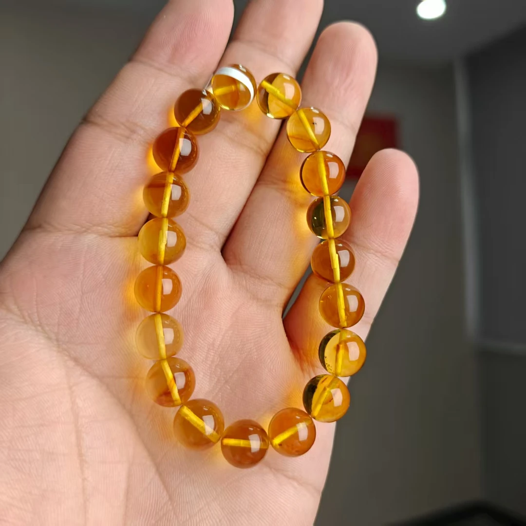 约9mm俄料金珀圆珠单圈手串