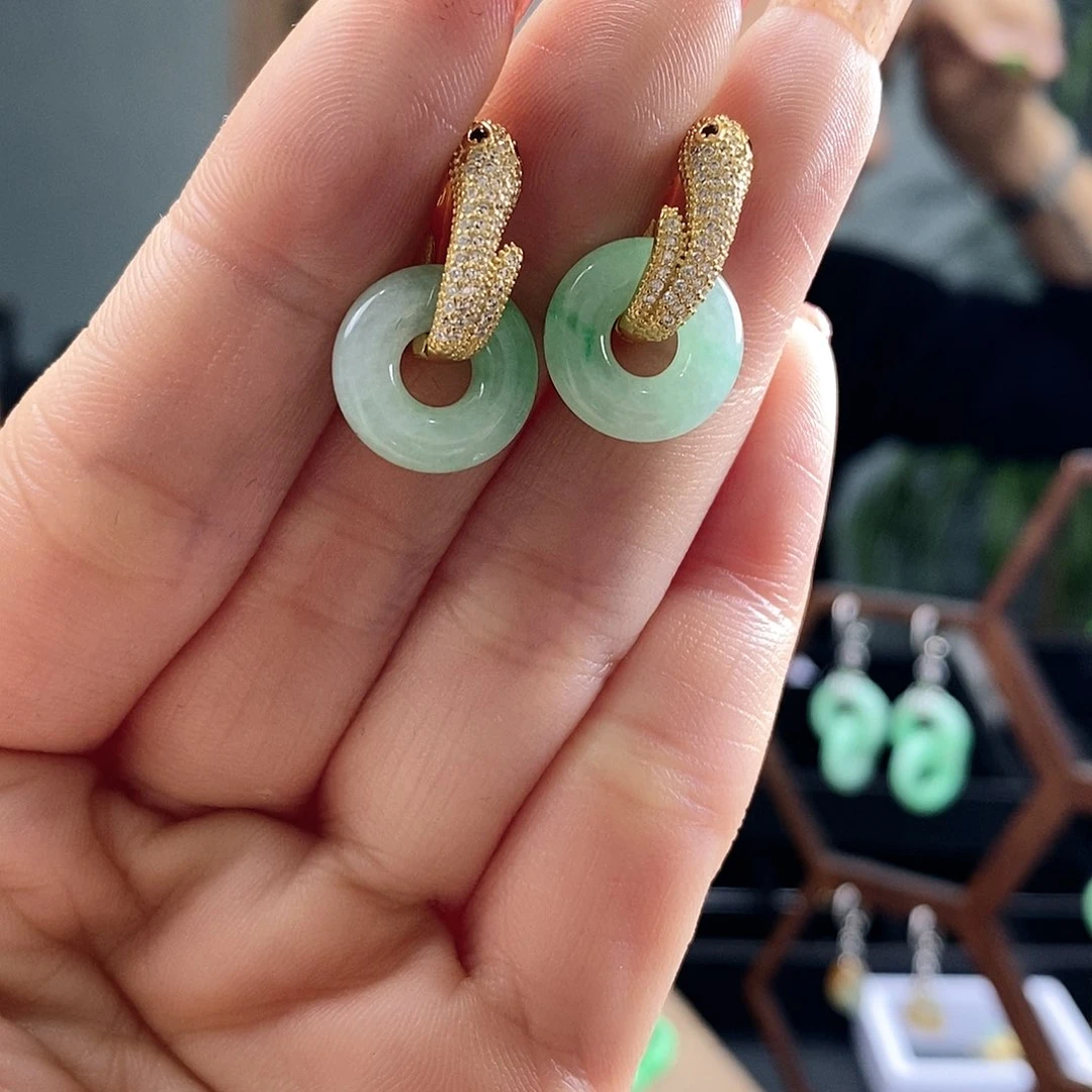 翡翠耳饰银S925镶嵌翡翠