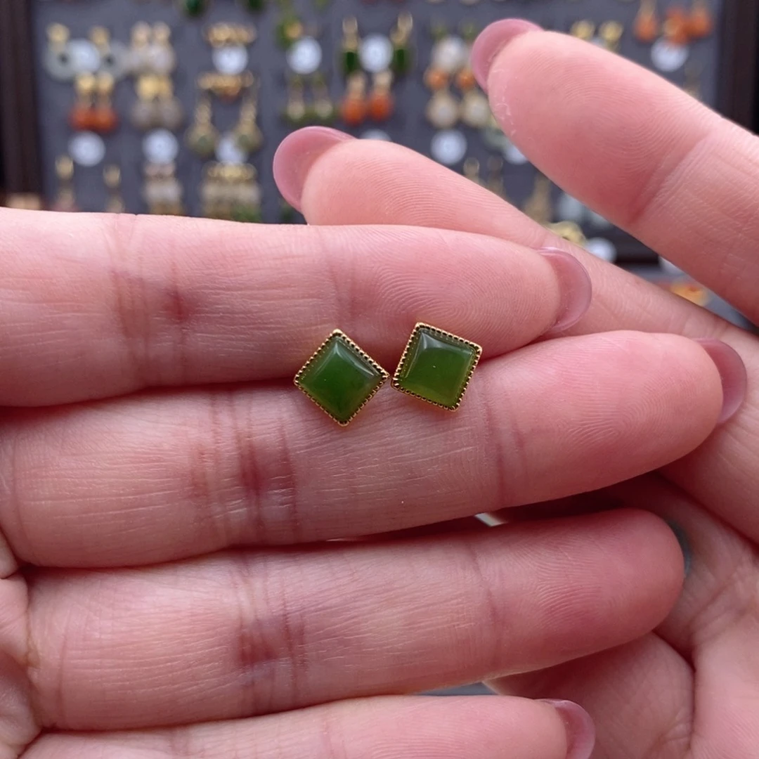 银S925镶嵌和田玉耳饰