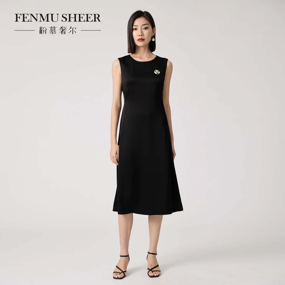 【橙子小店】粉慕奢尔『清冷贵气』醋酸无袖收腰赫本风连衣裙-D2200
