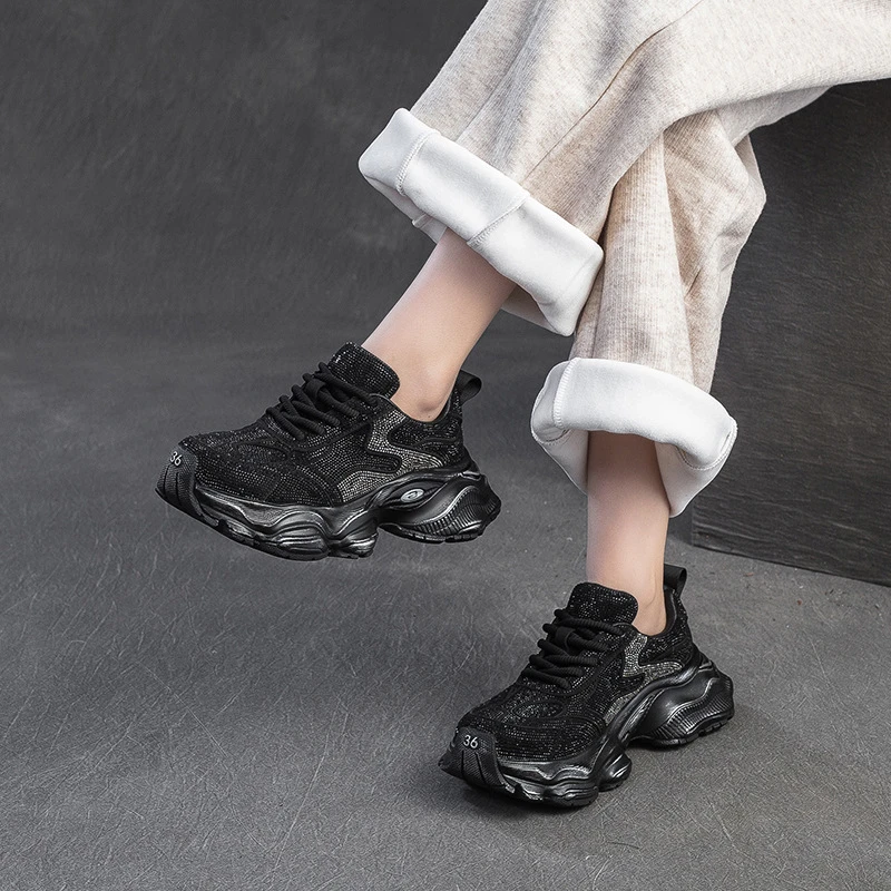 【5032-6J】春季新款满天星水钻厚底老爹鞋高级百搭单鞋气质女鞋