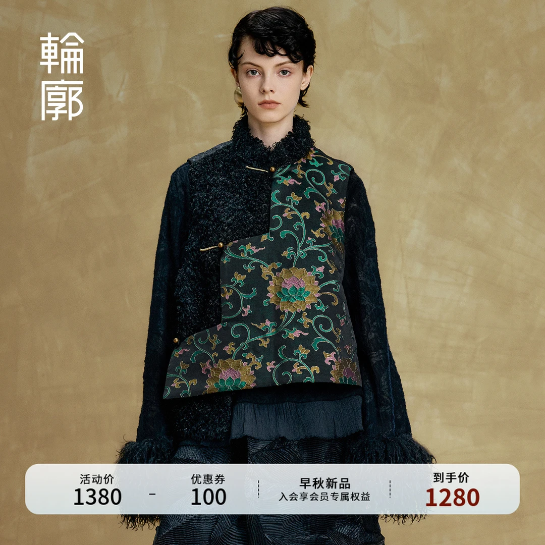 轮廓景桓马甲新中式立领不对称马夹改良中式上衣秋冬日常L253Y022