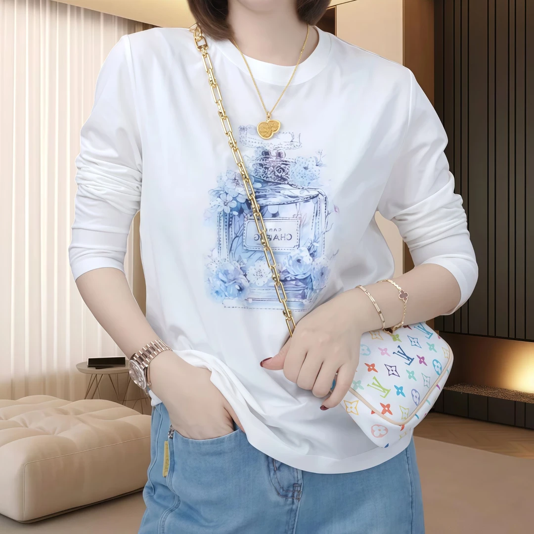 【香水瓶】2025早春新款定制时尚重工烫钻纯色休闲百搭T恤上衣女