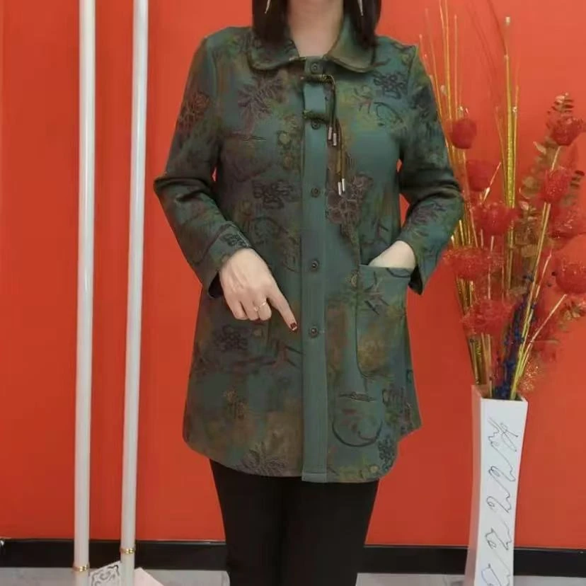 国风花款中长风衣外套