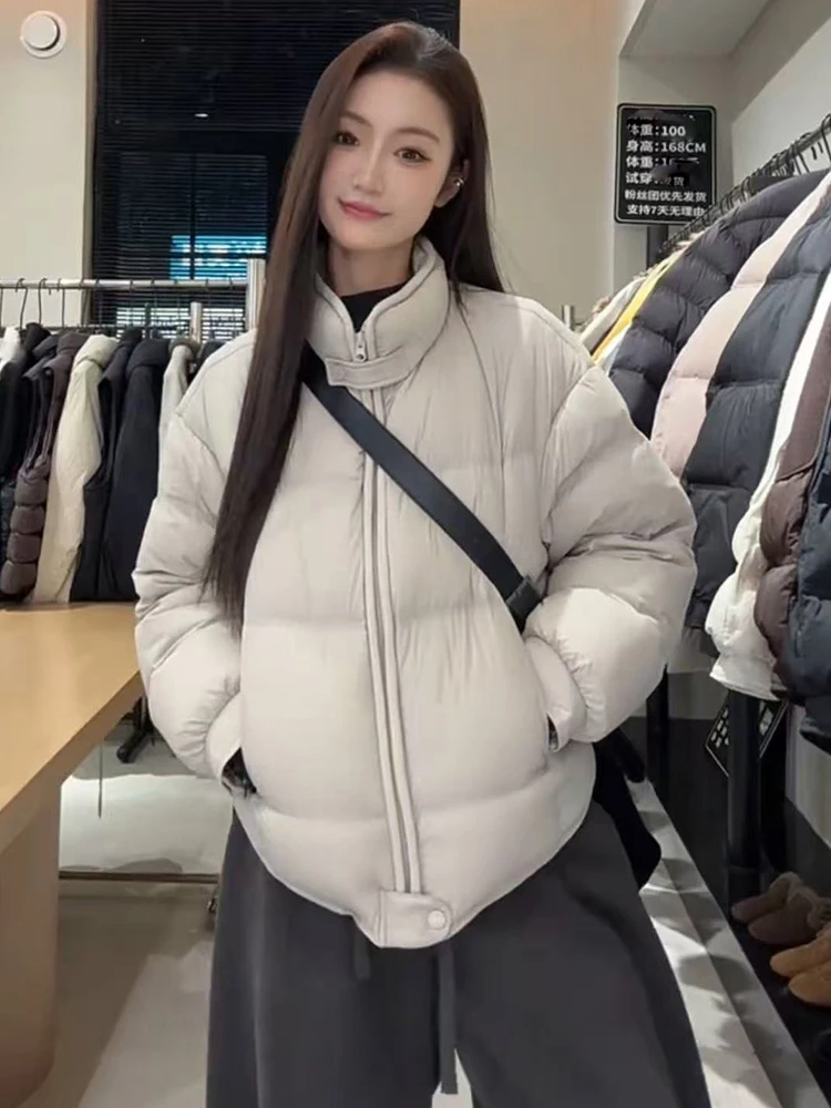 韩版立领面包羽绒服女2025冬季新款短款宽松显瘦白鸭绒保暖外套潮