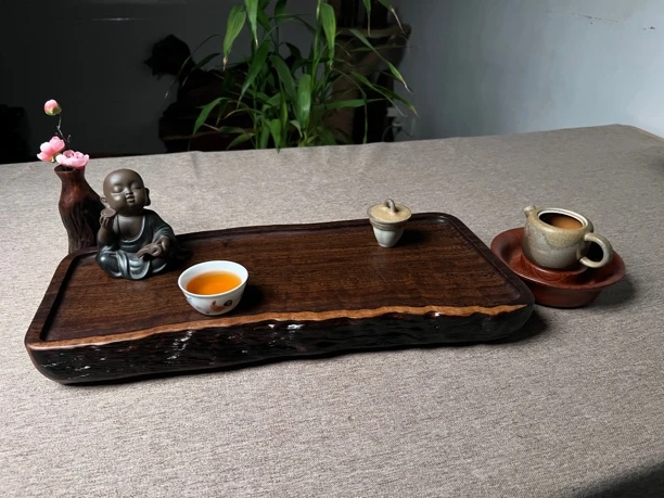 黑檀风车木干泡台48×23×5.2纹理清晰无加色无画色