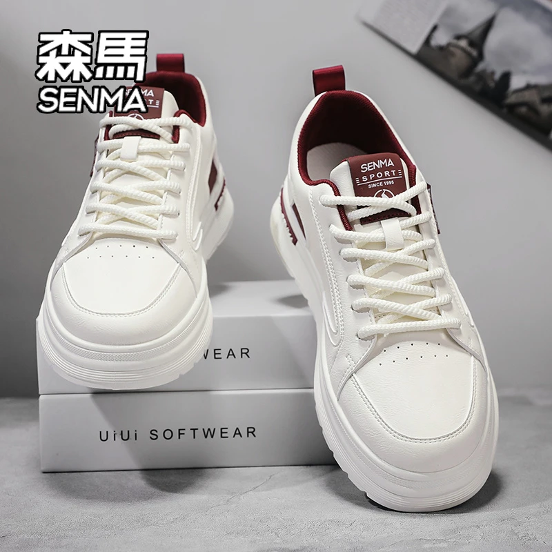 SENMA/森马小白鞋男款2025新款冬季皮面厚底轻便潮鞋百搭休闲板鞋