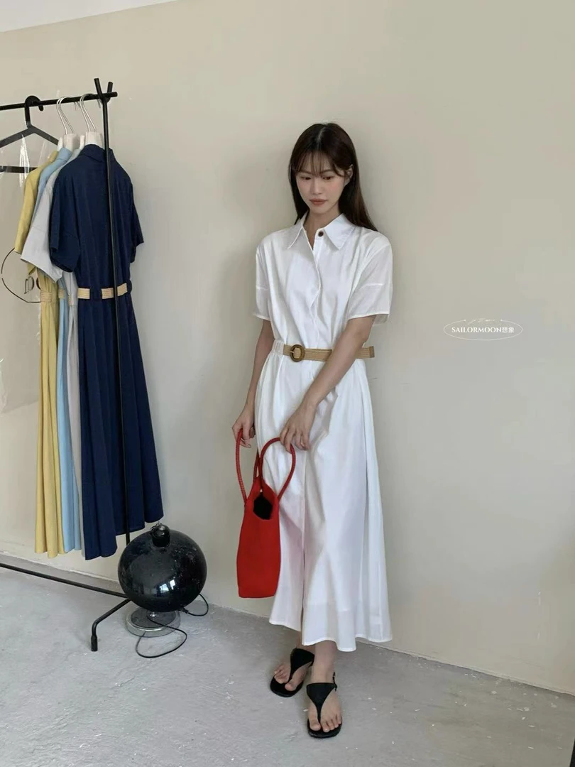 想象@10157 韩系chic气质翻领连衣裙 配腰带 6-19