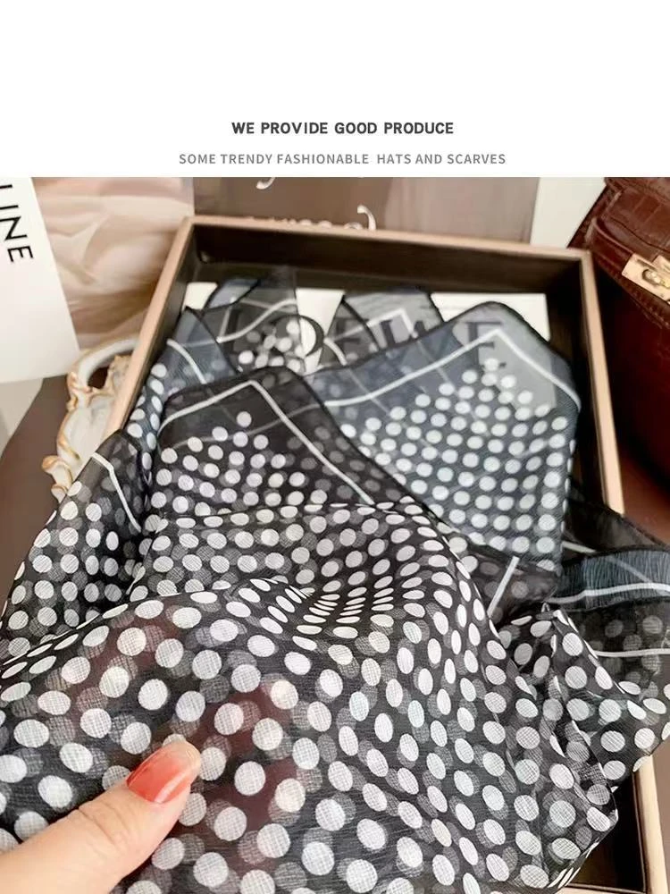 （875）“黑白波点长巾”春夏季方巾西丽纱气质百搭防晒丝巾长丝巾