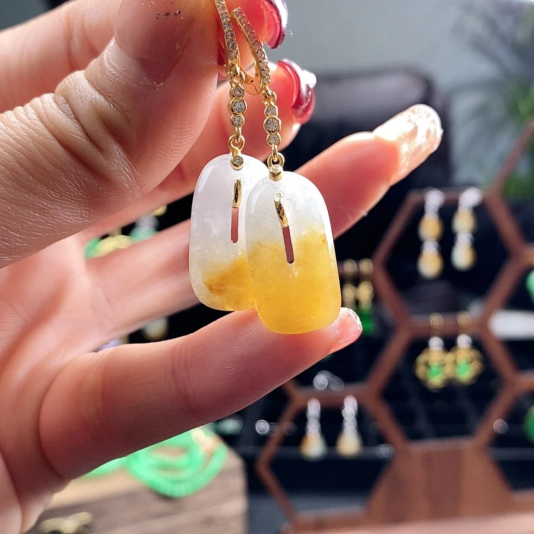 翡翠耳饰银S925镶嵌翡翠