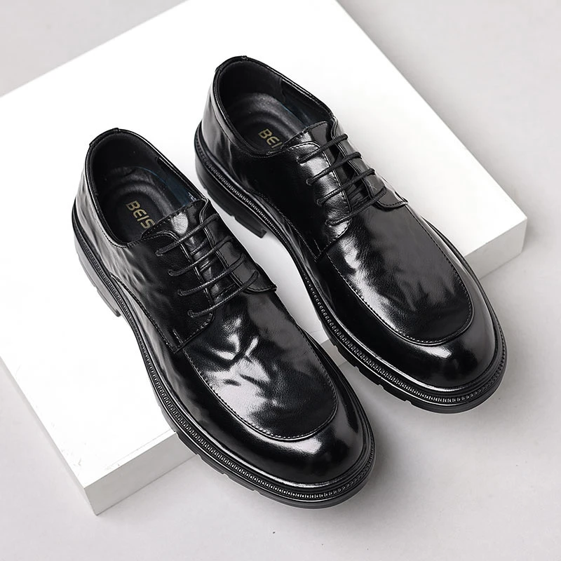2025秋季皮鞋男英伦商务正装工作手抓纹皮鞋时尚新郎结婚鞋2213-1