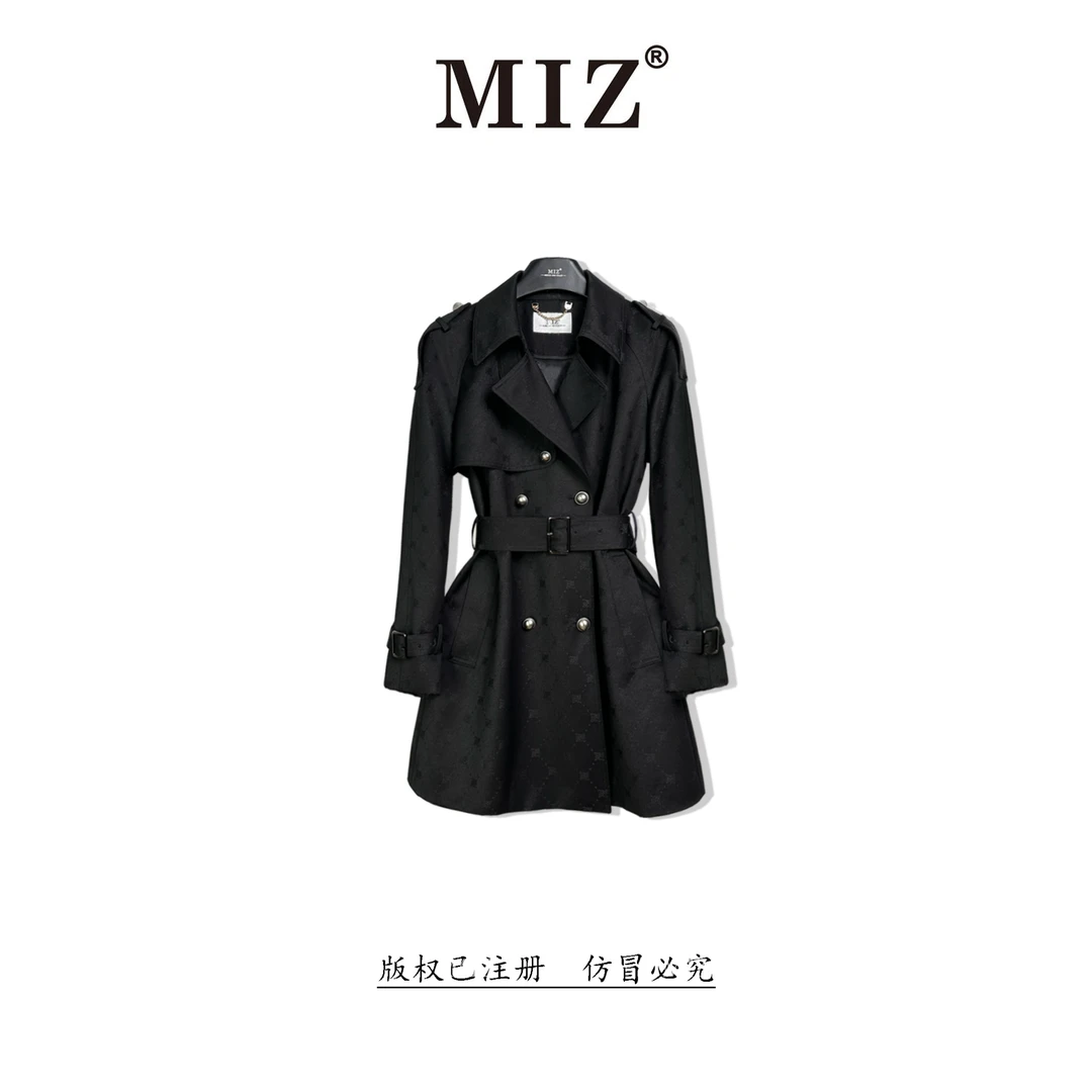【MIZ】2025秋季新款定制印花刺绣黑色显瘦气质高定短款风衣2435219