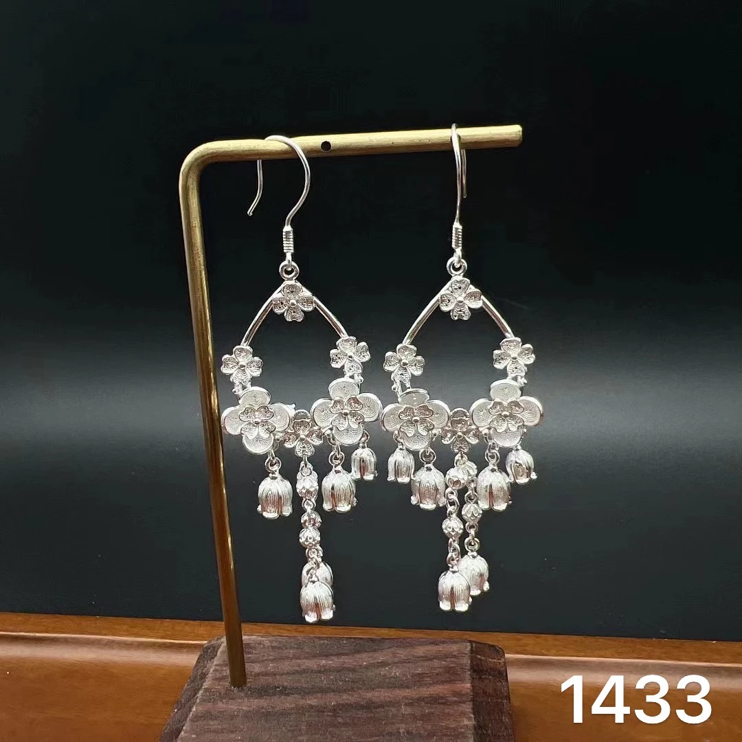 足银耳饰 苗乐足银999玲兰花花丝耳环流苏工艺