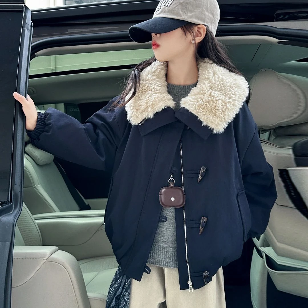 女童毛领外套秋冬2025新款洋气大童韩系夹棉加厚复古冬装儿童棉衣