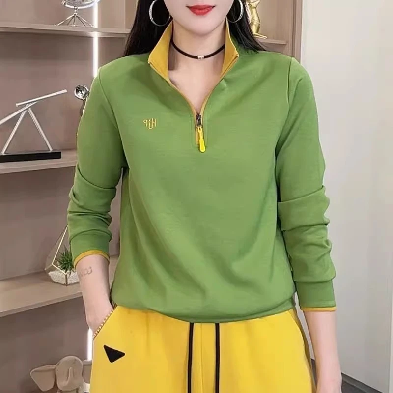 半拉链卫衣女2025春季新款韩版时尚刺绣撞色显瘦气质百搭打底上衣