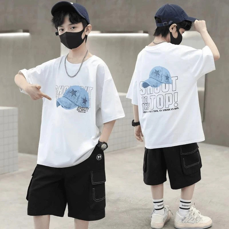 男童短袖套装夏季2025新款洋气6-12岁中大男童15岁小男孩帅气套装