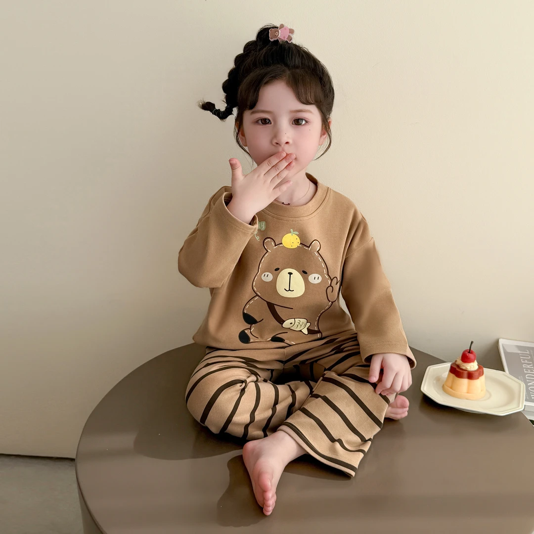 女童睡衣春秋款2025新款纯棉长袖薄款宝宝卡通秋季儿童家居服套装