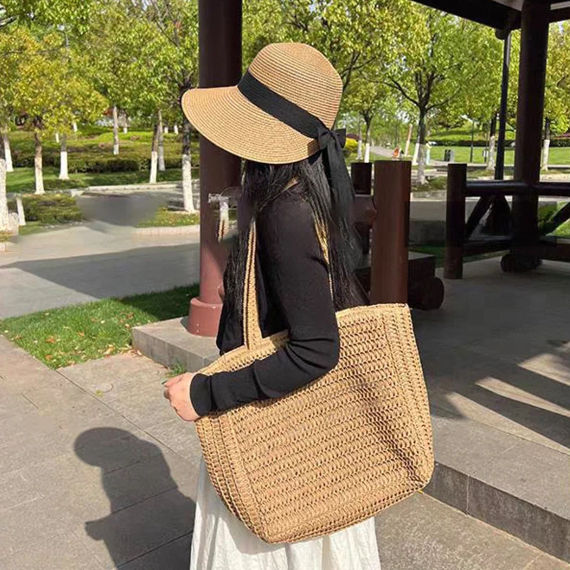 （大檐编织飘带帽）外出旅游遮阳显脸小时尚有气质百搭帽子H