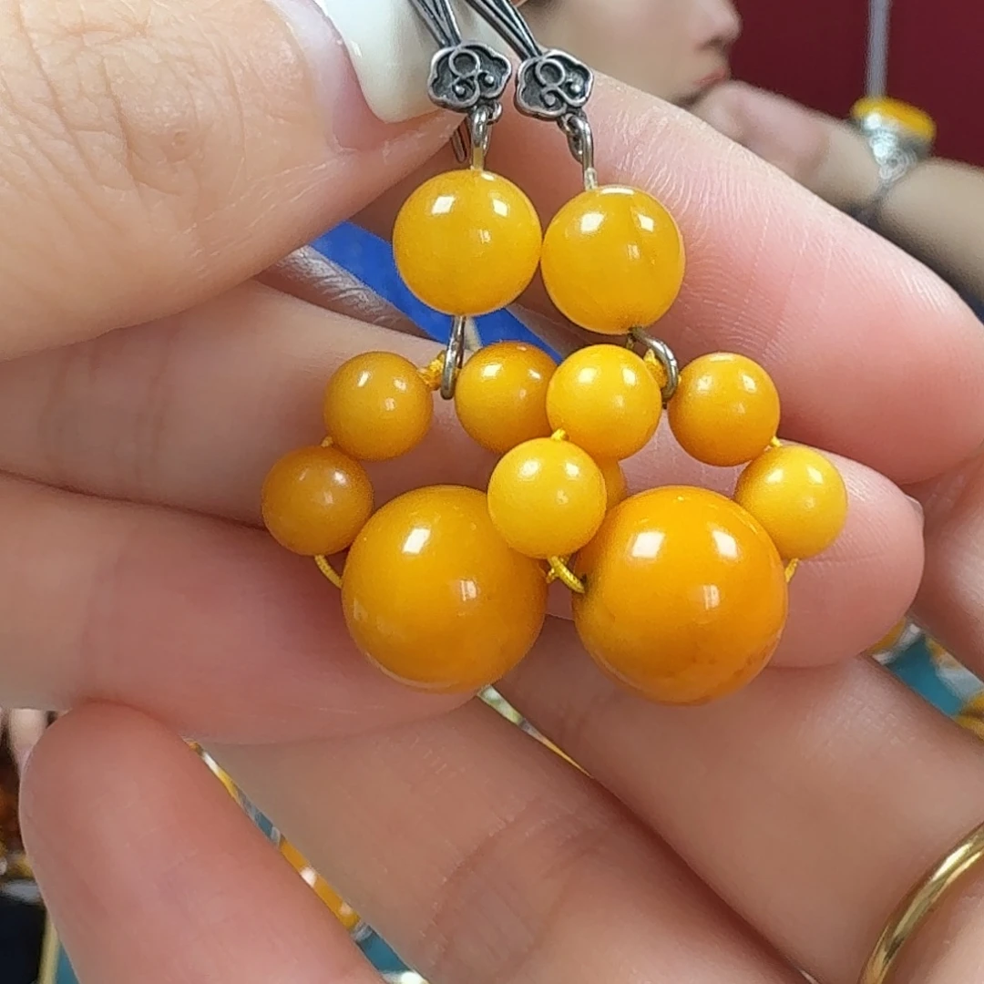 蜜蜡银S925镶嵌耳饰耳坠