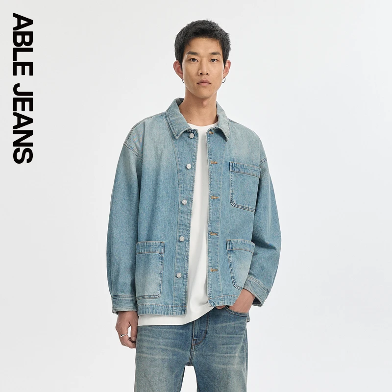 ABLEJEANS24秋季新款男士男生复古水洗工装牛仔夹克820068