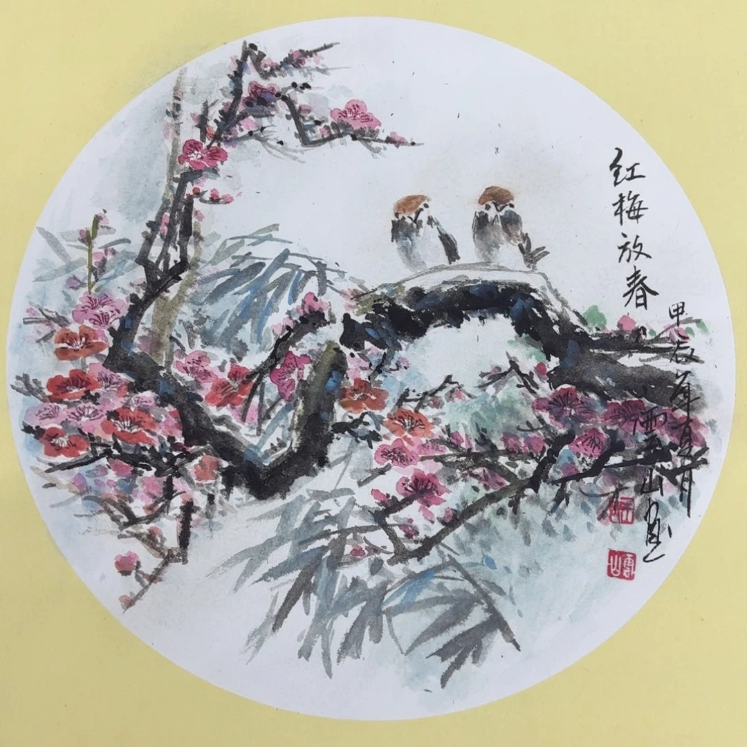 国画斗方花鸟山水手绘