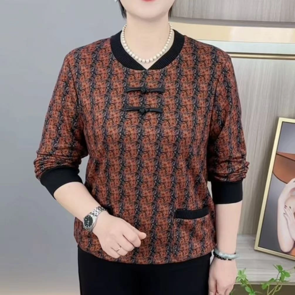 秋季新款时尚碎花中式风中老年气质妈妈装休闲洋气长袖上衣H88112