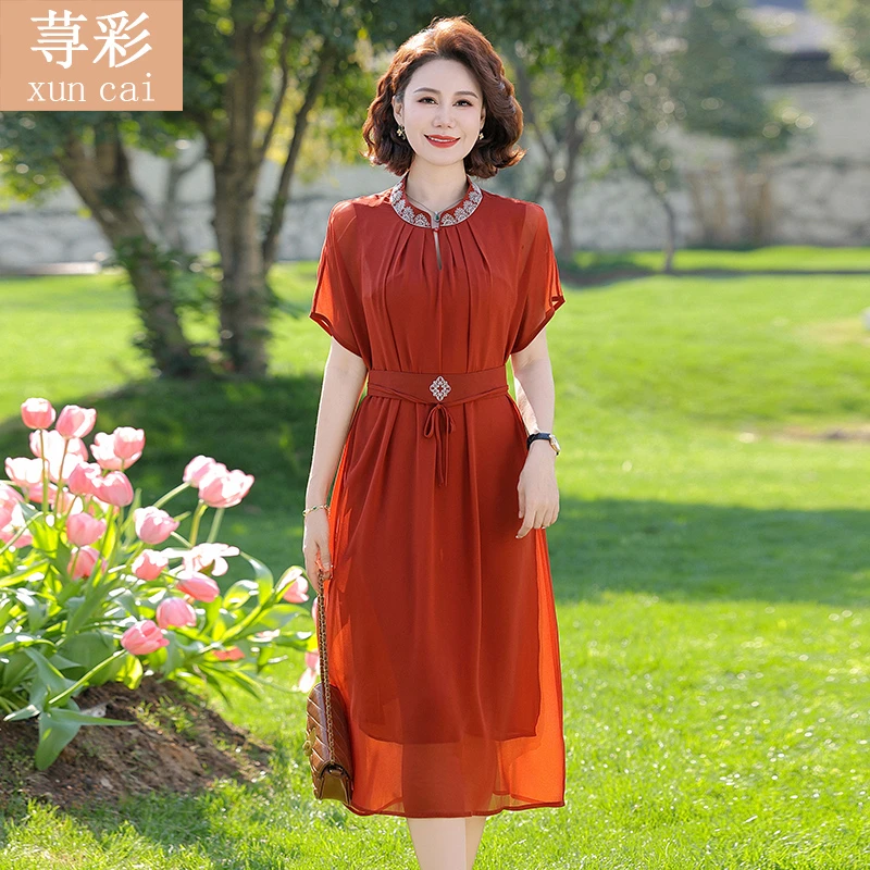 妈妈夏装显瘦高贵宴会连衣裙中老年时尚高端大气减龄遮肚子长裙