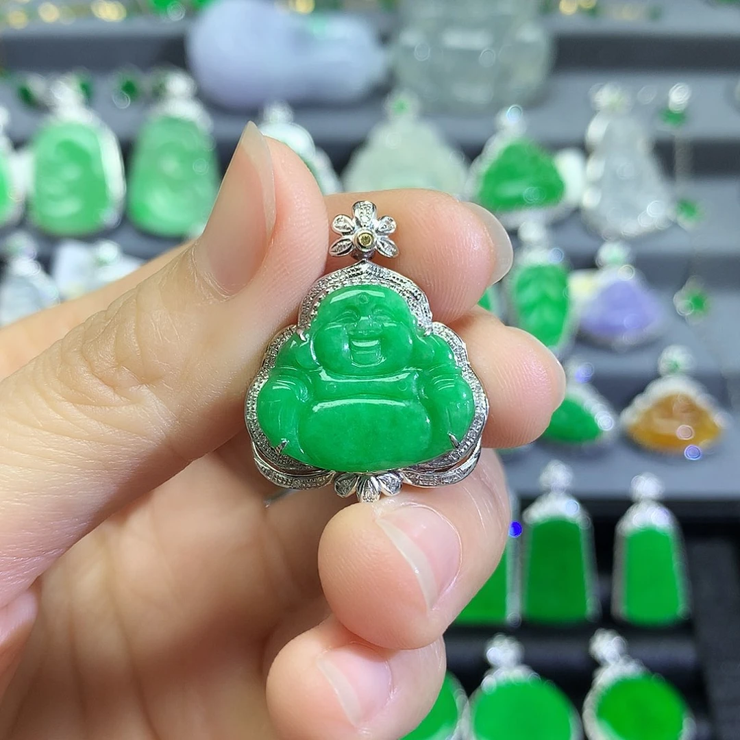 翡翠18K金镶嵌颈饰泡*?吊坠