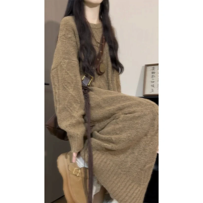 INS CEC秋冬新款慵懒风软糯针织连衣裙气质高腰半身裙套装