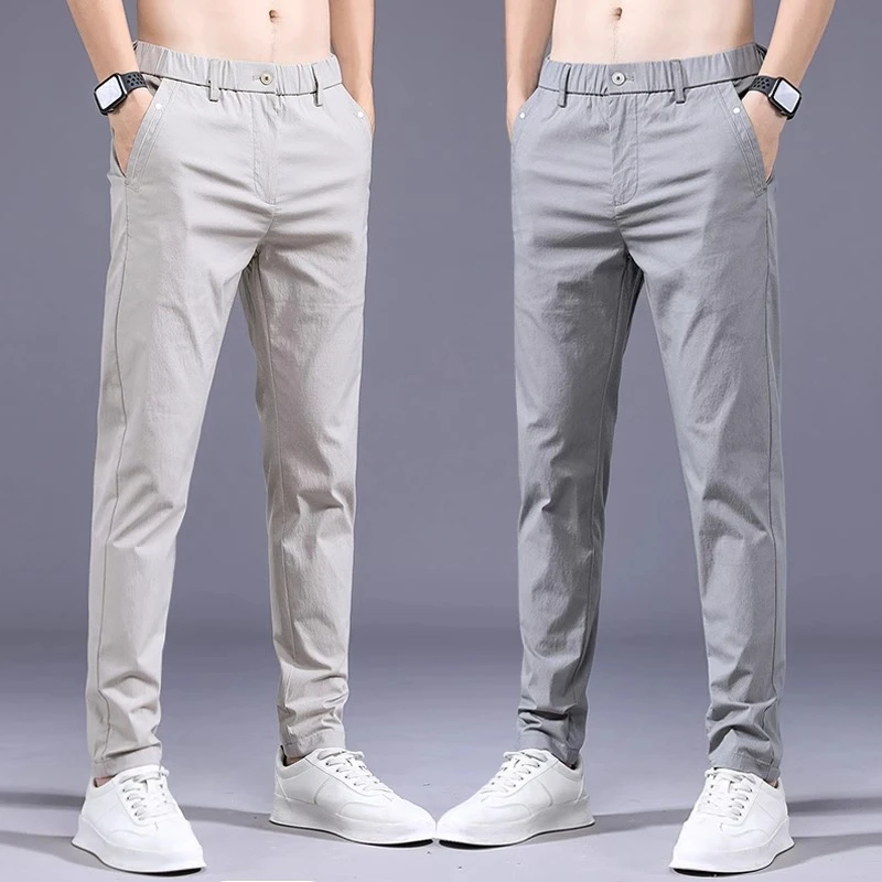 Leekody香港2025秋冬款纯色休闲裤男韩版修身直筒弹力潮流长裤子