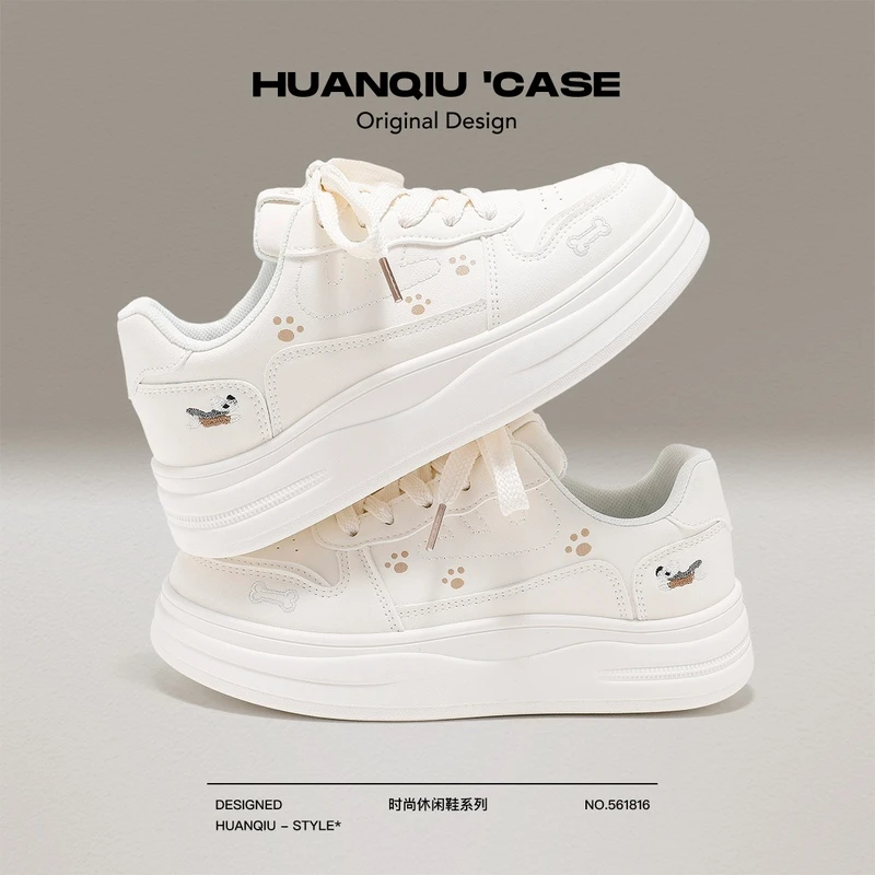 环球爆款百搭休闲学生板鞋厚底增高时尚女鞋舒适清新猫爪印小白鞋