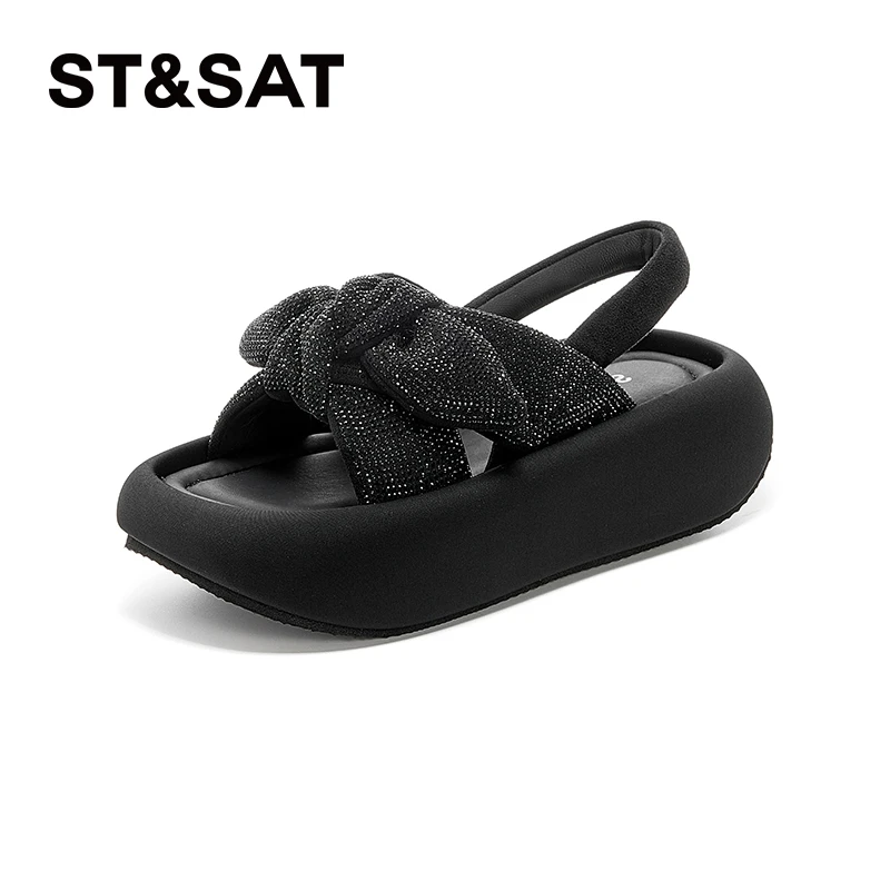 星期六厚底时尚蝴蝶结休闲凉鞋女2025夏季新款舒适简约一脚蹬凉鞋