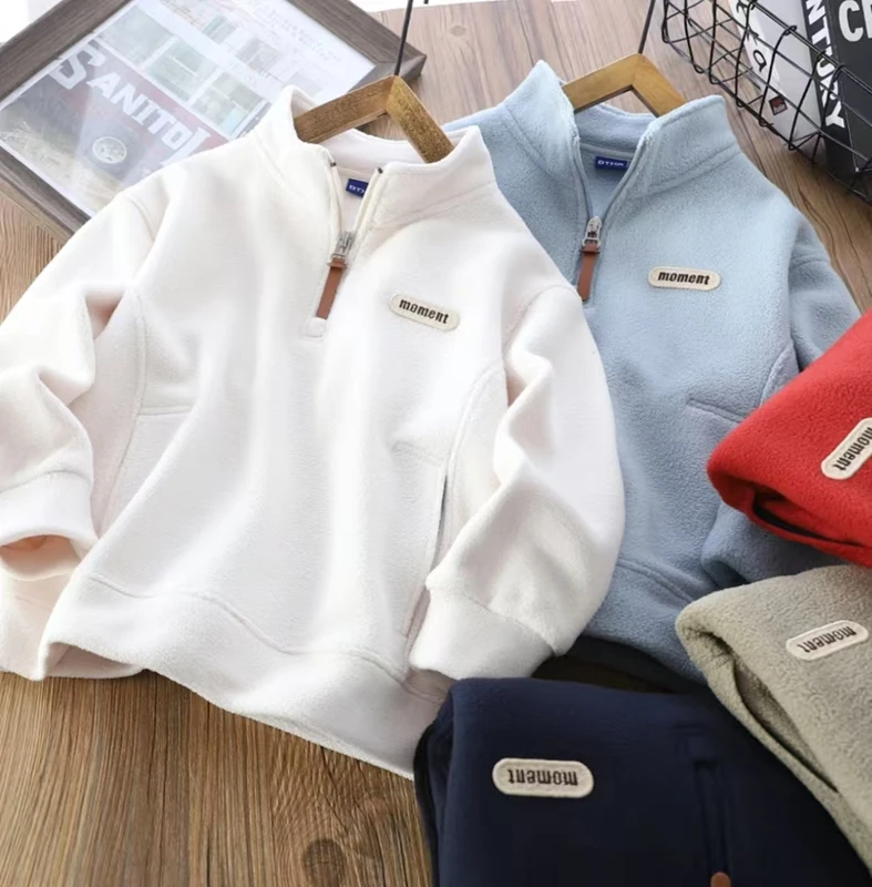 男童秋冬季新款拉链领绒卫衣中大童双面绒休闲保暖洋气上衣6845